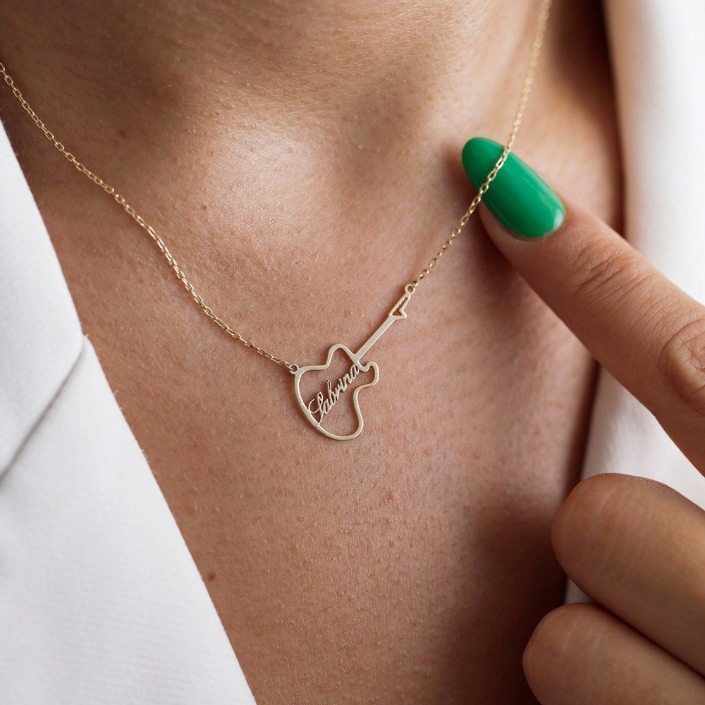 Musical Instrument With Names - Personalized Guitar Symbol Name Necklace Fashion